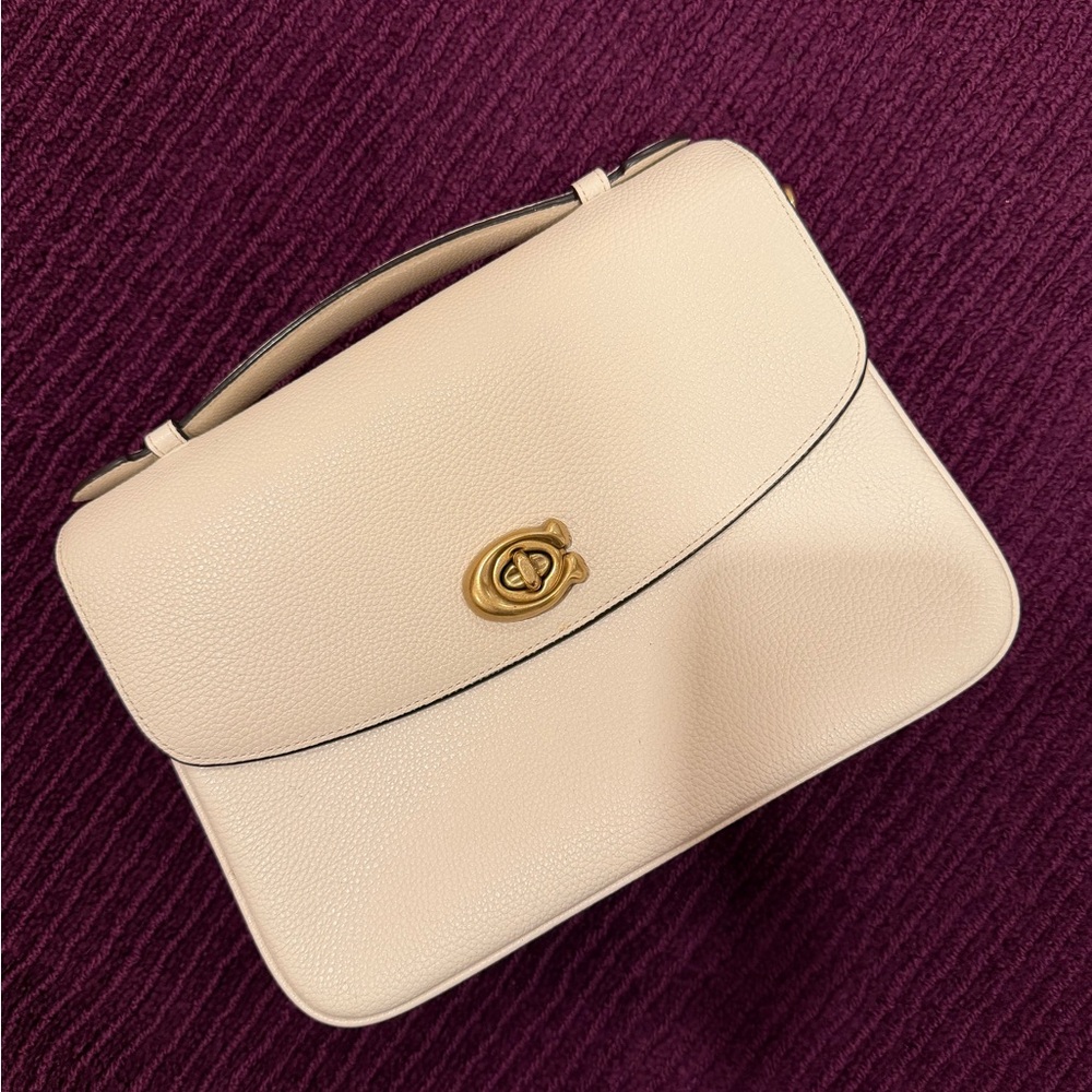 Coach Cream Pebbled Leather Top-Handle Satchel with Turnlock